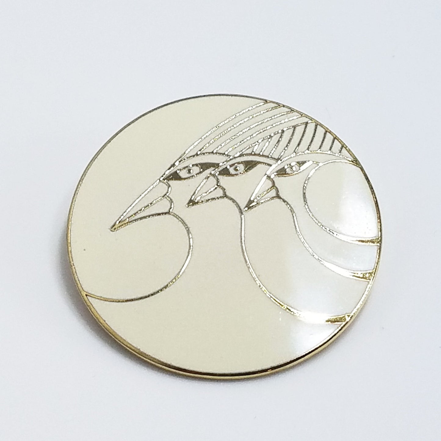 Vintage Laurel Burch Celestial Birds Brooch, Gold Plated Cloisonne, 1980s