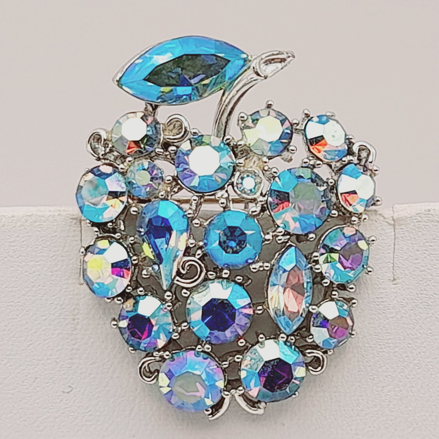 Vintage Lisner Blue Aurora Borealis Fruit Brooch