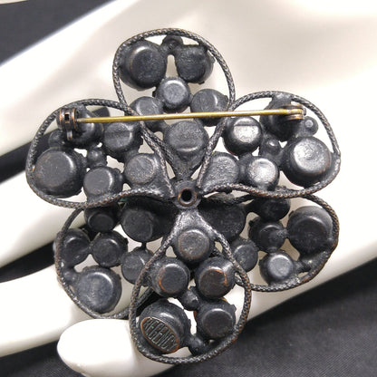 Vintage Regency Red Rhinestone Japanned Brooch, Aurora Borealis, 1960s Vintage Jewelry
