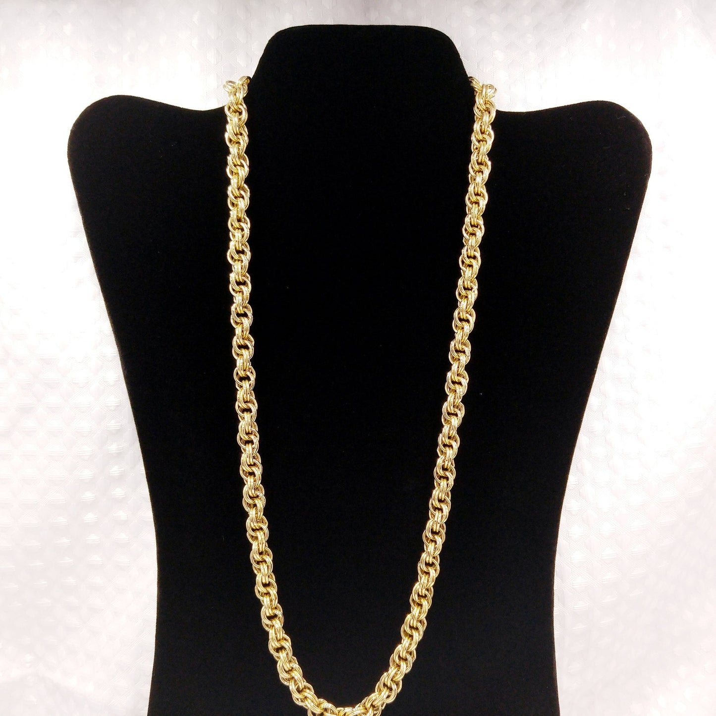 Trifari TM Rolo Rope Chain Necklace, Gold Plated, 1990s Vintage Jewelry