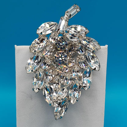 Vintage Weiss Floral Brooch, Rhodium Plated, Clear Rhinestones, 1960s Jewelry