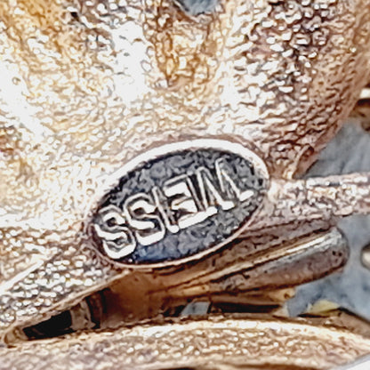 Vintage Weiss Sunflower Brooch Gold Tone Topaz Rhinestones Enamel 1950s