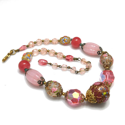 Wedding Cake Pink Choker Necklace, Crystal & Molded Beads, 1940s Vintage Jewelry