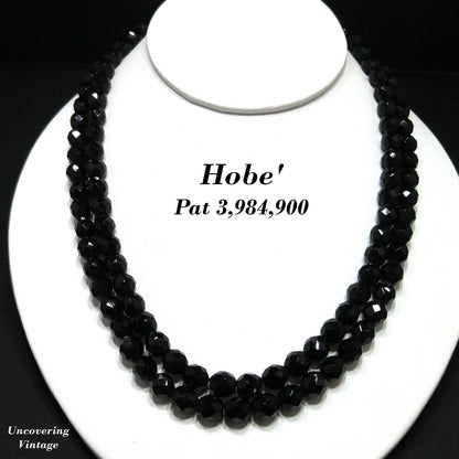 Hobe' Long Black Glass Faceted Bead Necklace, 36 Inches, 1950s Vintage Jewelry