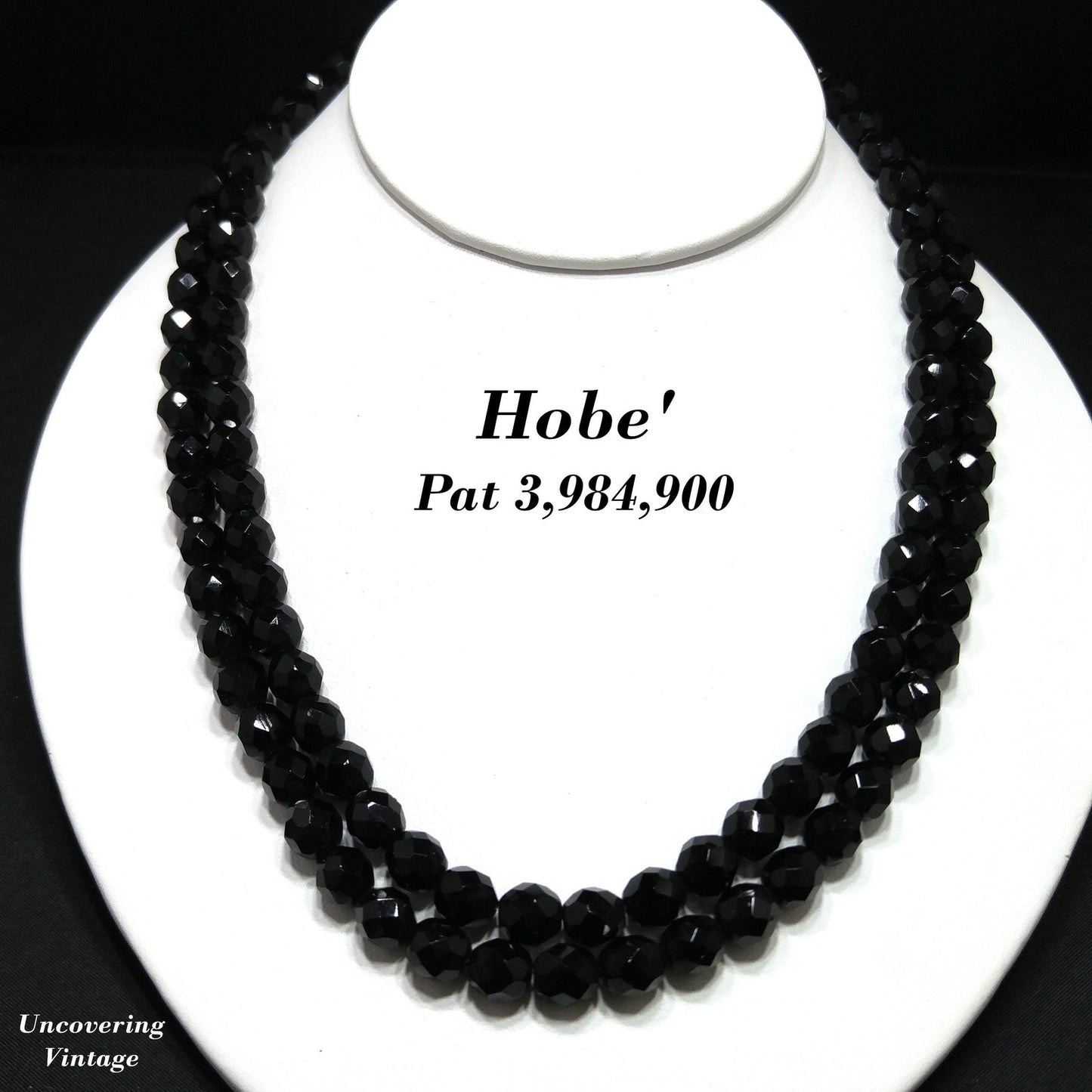 Vintage Hobeʼ Black Crystal Necklace 36 Inch Pat 3984900 Faceted 1950s