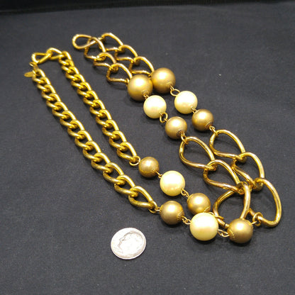 Miriam Haskell Long Faux Pearl Necklace, 36 Inches, Gold Plated, 1940s Vintage Jewelry