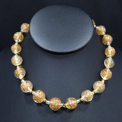 Venetian Glass Beaded Necklace, Copper Aventurine Italian Beads