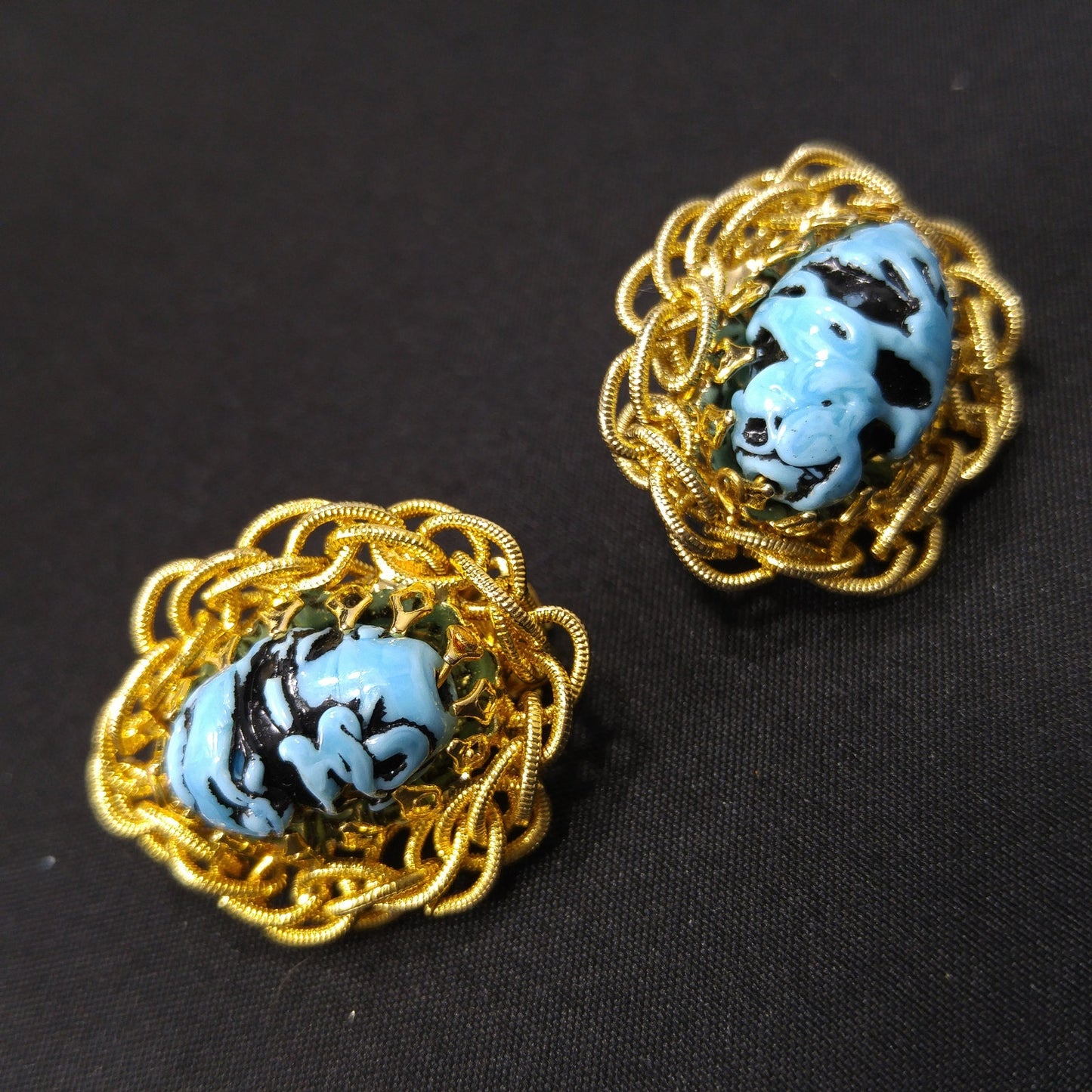 Vintage Hobe Art Beads & Chain Bracelet Earrings Set, 1950s Vintage Jewelry