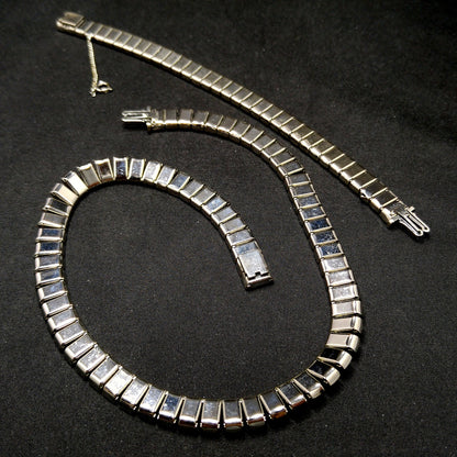 Art Deco Clear Rhinestone Choker Necklace Bracelet Set, Wedding Bridal, 1950s Vintage Jewelry