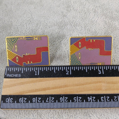 Vintage Laurel Burch "Soulmates" Post Earrings, Cloisonne & Gold Plated