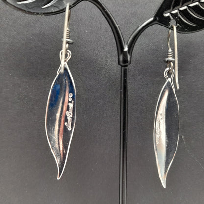 Vintage Laurel Burch Leaf Drop Earrings, Rhodium Plated Leaves