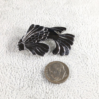 Laurel Burch Fish With Human Face Brooch, Rhodium Plated, 1980s Vintage Jewelry