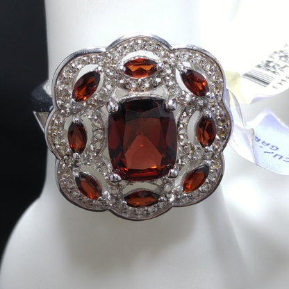 Sterling Silver Garnet Ring, Thailand, Size 8.25, 1990s Vintage Jewelry