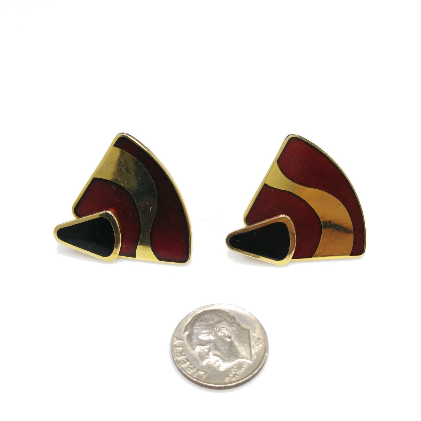 Laurel Burch Black Red 2 in 1 Earrings, Gold Plated, 1980s Vintage Jewelry