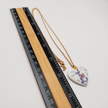 Vintage Avon Porcelain Heart “L” Initial Necklace on 24” Gold Rope Chain