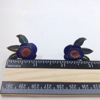 Vintage Laurel Burch Blue "Deco Rose" Post Earrings, 1980s Vintage Jewelry
