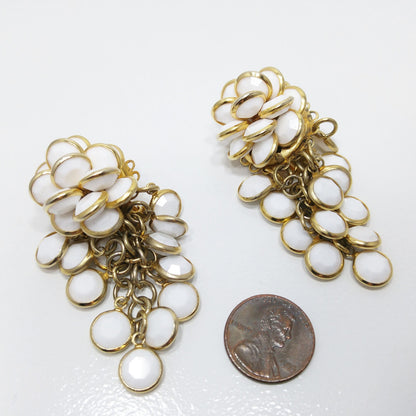 Vintage Sorrelli White Crystal Cluster Clip Earrings 1990s Gold Tone Signed