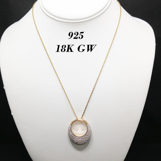 Sterling 18K Gold Wash Pendant Necklace, Clear Rhinestones, 1990s Vintage Jewelry