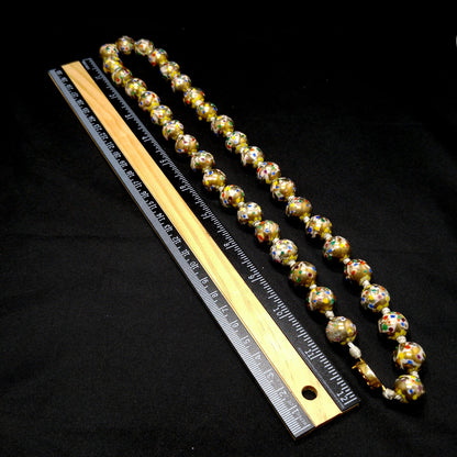 Vintage Chinese Hand Knotted Beaded Necklace, Hand Painted Floral Beads, 1940s Vintage Jewelry