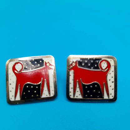 Vintage Laurel Burch "Night Dog" Post Earrings, Gold Plated