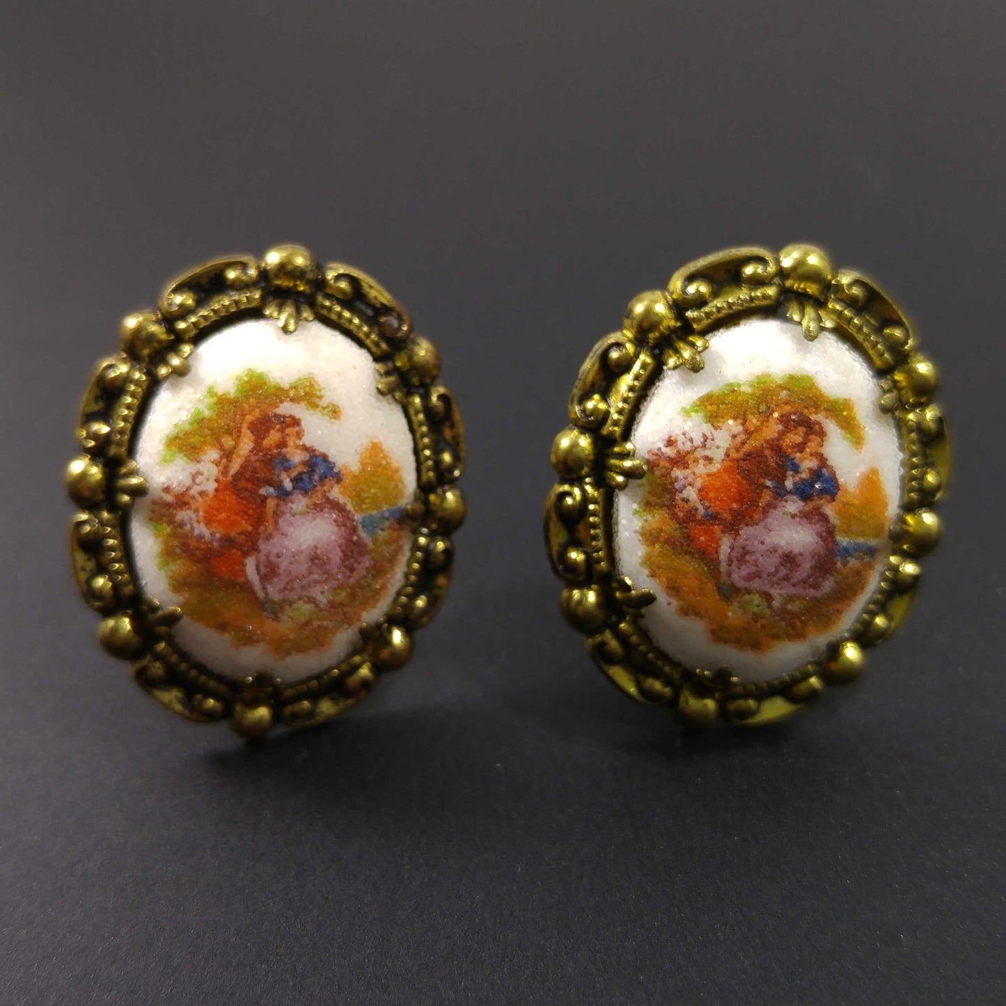 West Germany Loving Embrace Clip Earrings, Sand Glass, 1950s Vintage Jewelry