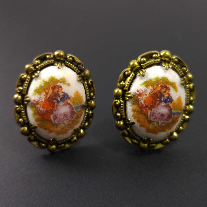 West Germany Loving Embrace Clip Earrings, Sand Glass, 1950s Vintage Jewelry