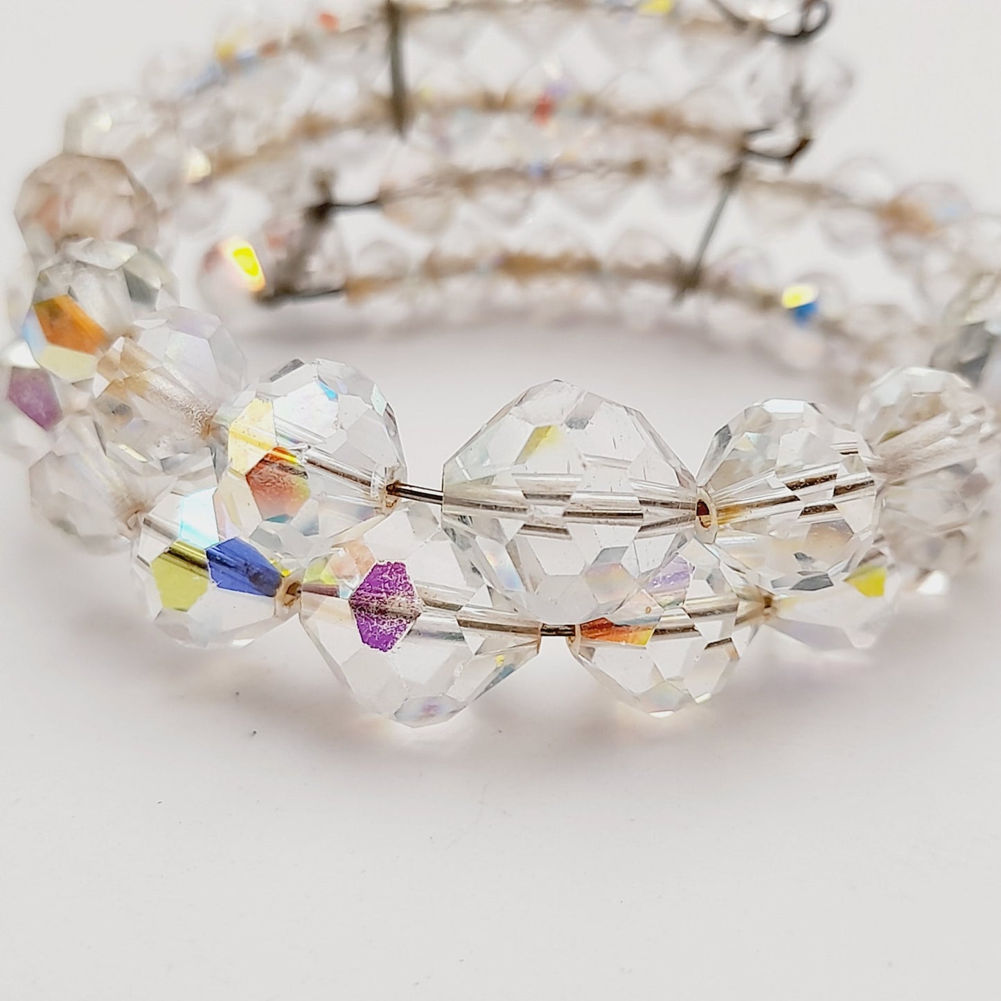 Vintage 1950s Clear Aurora Borealis Crystal Two Strand Bracelet – 6 3/4 Inches