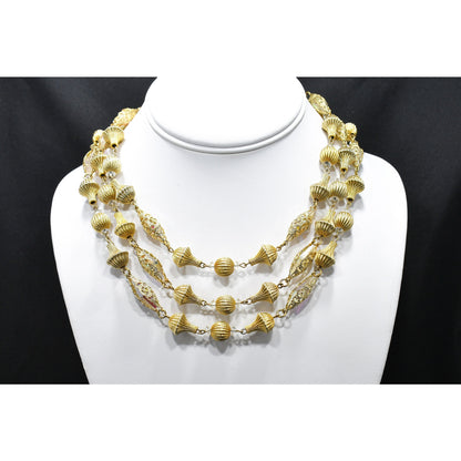 Vendome Gold Tone Crystal Beaded Necklace, 3 Strands, 1950s Vintage