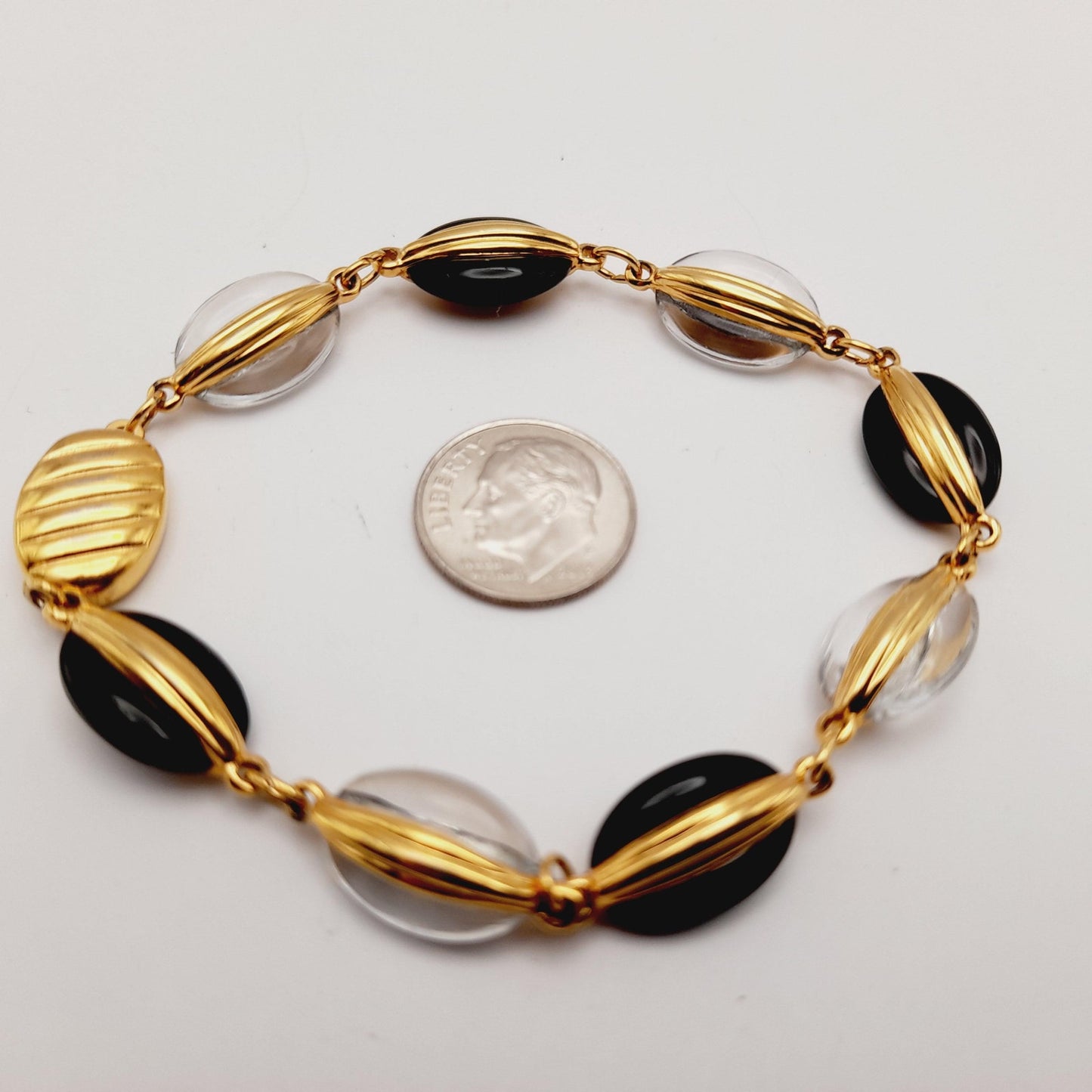 Swarovski Black & Clear Crystal Bracelet, Gold Plated, 1990s Vintage Jewelry