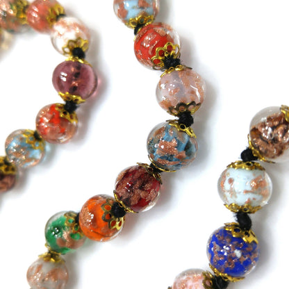 Venetian Goldstone Bohemian Necklace & Bracelet, Hand Knotted Black Thread, Vintage Jewelry
