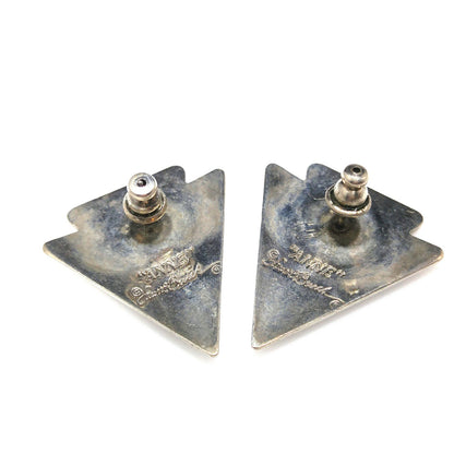 Vintage Laurel Burch "Anne" Triangle Post Earrings, Rhodium Plated, 1980s