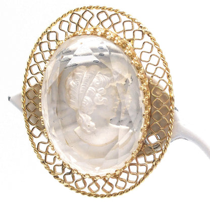 Whiting & Davis Cameo Intaglio Clip Earrings, Gold Plated, 1960s Vintage Jewelry