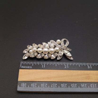 Eisenberg Ice Vintage Wedding Brooch, Faux Pearls, Rhodium Plated, 1960s