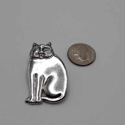 Vintage Laurel Burch Cat Brooch, Rhodium Plated, 1980s Vintage Jewelry