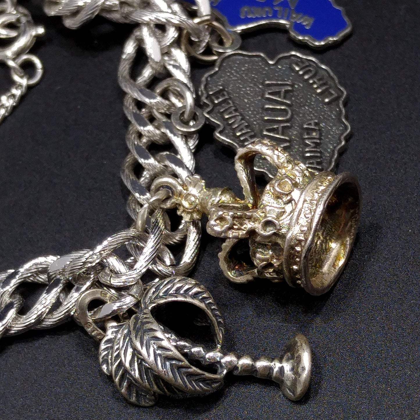 Monet Silver Tone Charm Bracelet, Sterling Silver Travel Charms, 1970s Vintage Jewelry