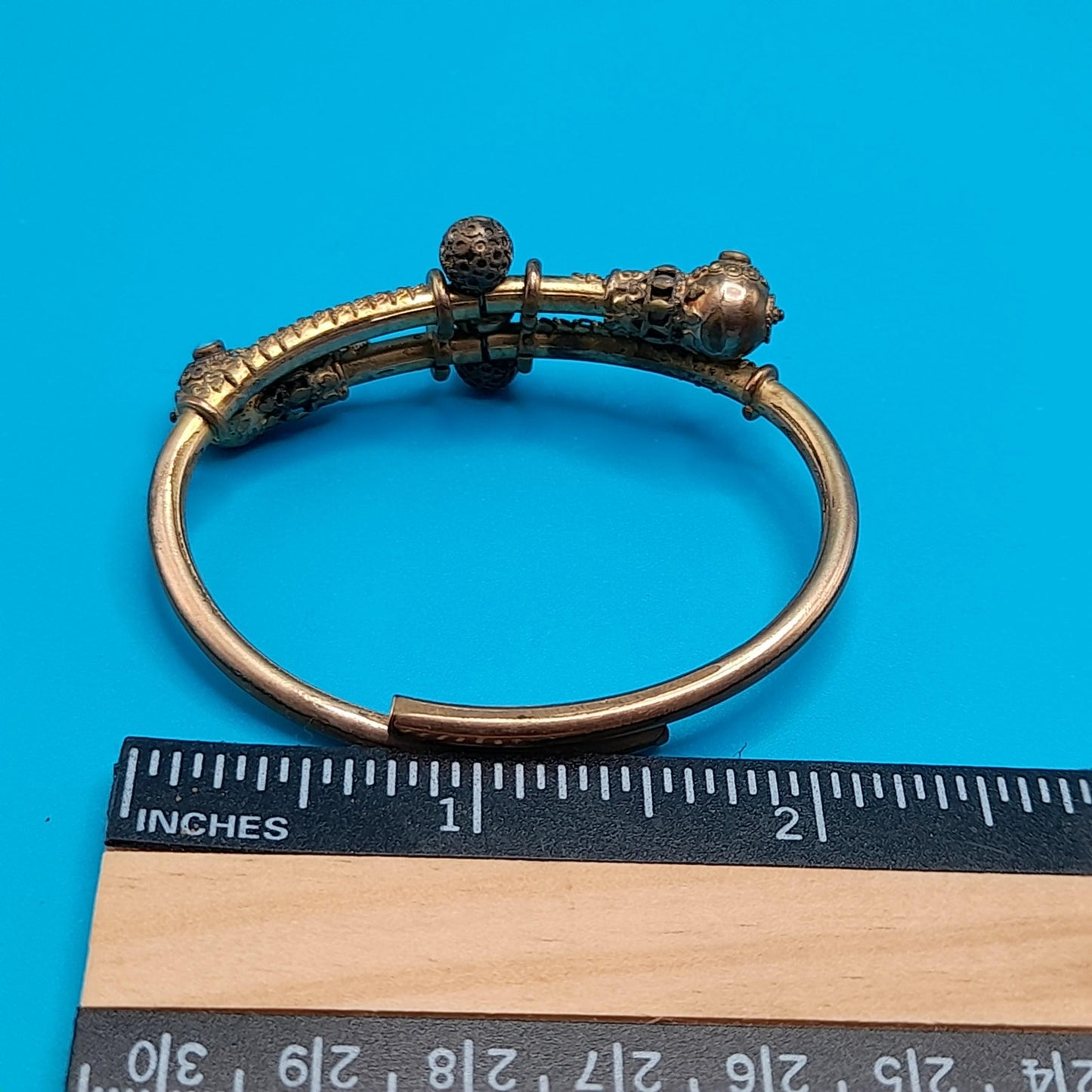 Antique Snake Cuff Bracelet, Gold Filled, Filigree Balls, Turquoise Bead Eyes, Victorian 1800s Jewelry