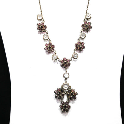 Vintage Sterling Art Deco Necklace, Open Back Czech Glass Stones, 1920s Vintage Jewelry