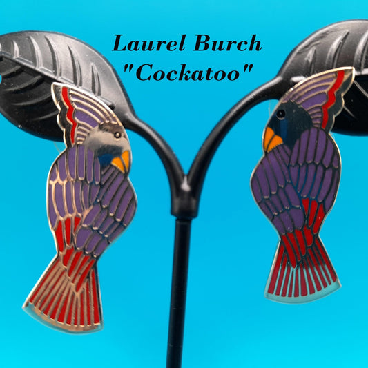 Laurel Burch "Cockatoo" Bird Post Earrings, Gold Plated, 1980s Vintage Jewelry