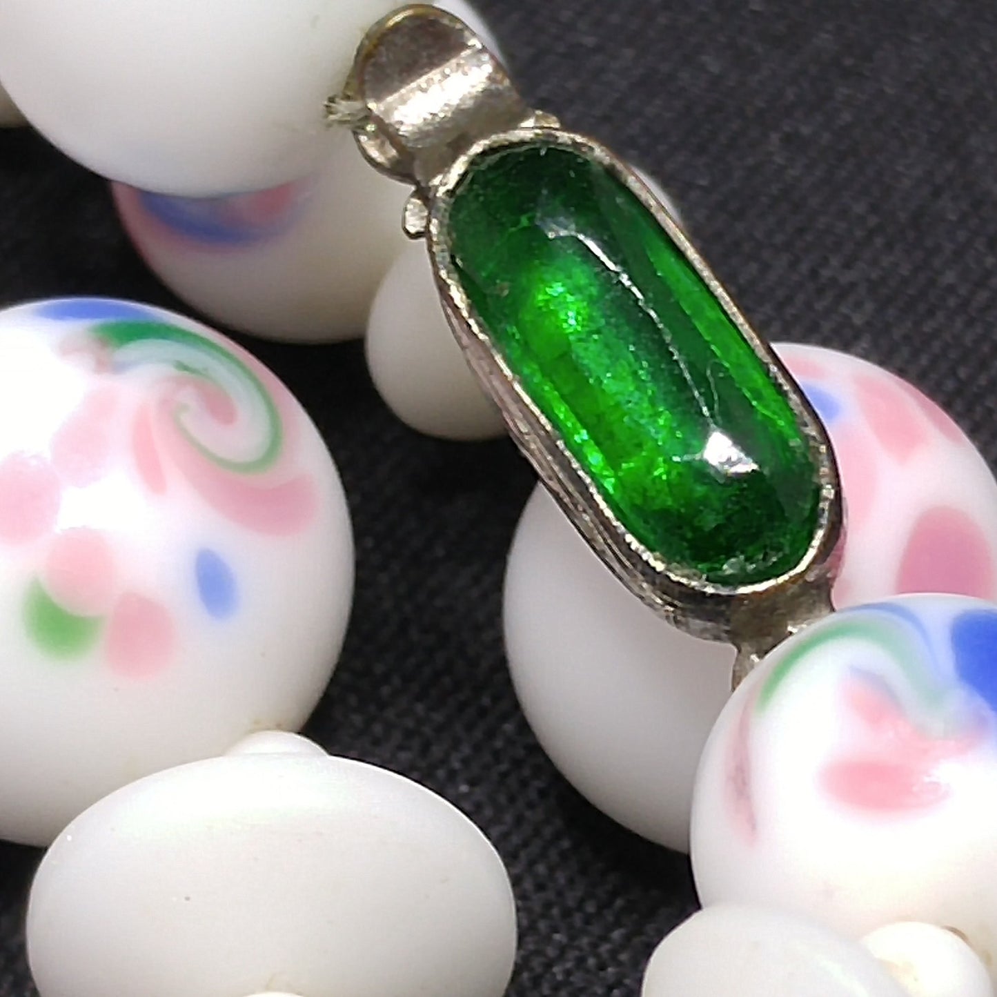 Czech Hand Painted Floral Ceramic Beaded Necklace, 48 Inches, 1930s Vintage Jewelry