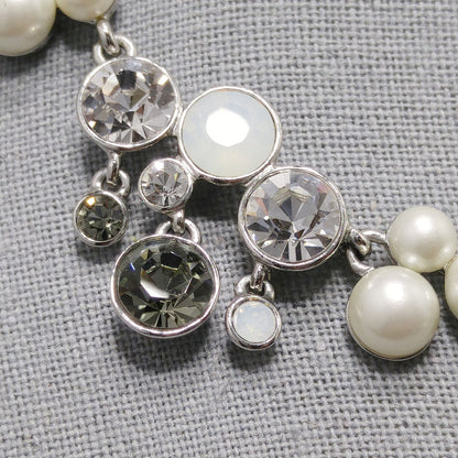 Vintage Givenchy Faux Pearl Rhinestone Necklace, Rhodium Plated, 1990s Jewelry