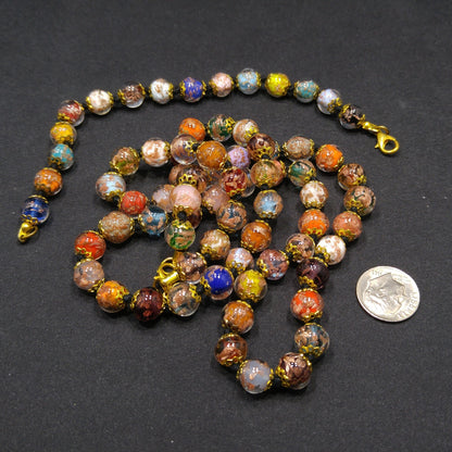 Venetian Goldstone Bohemian Necklace & Bracelet, Hand Knotted Black Thread, Vintage Jewelry