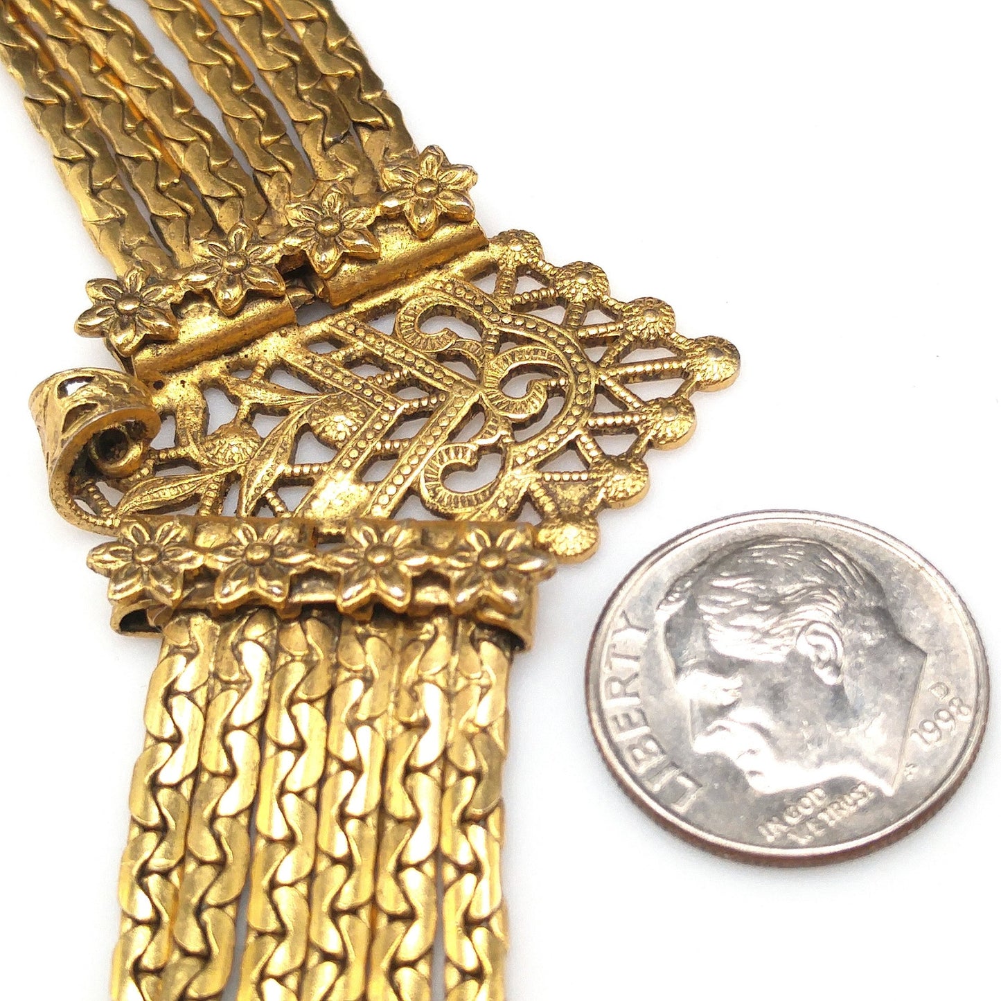 Freirich Victorian Choker Necklace, Gold Plated, Six Strands, 1960s Vintage Jewelry