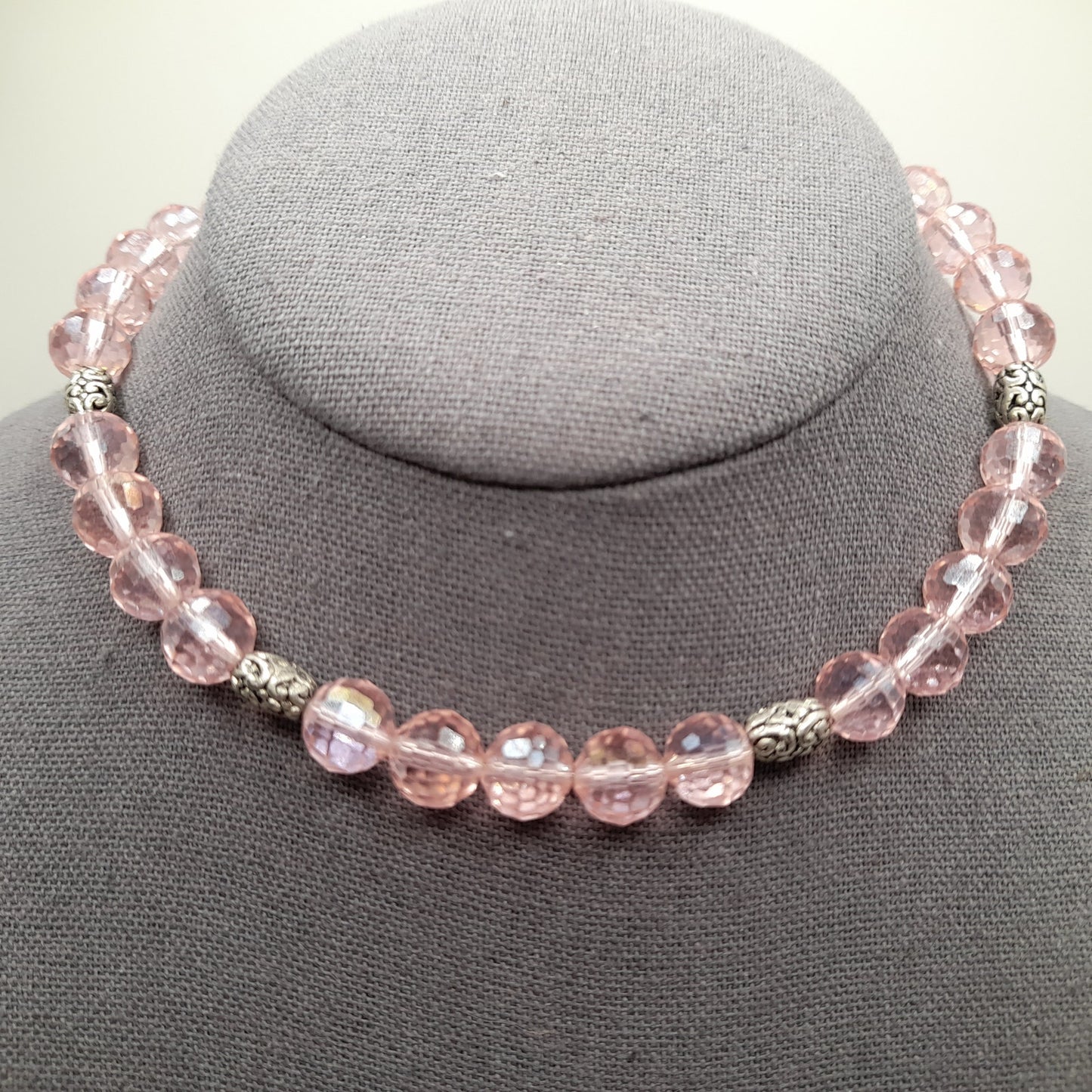 Vintage Pink Crystal Beaded Memory Wire Bracelet or Choker Necklace – 15 Inch Convertible Jewelry
