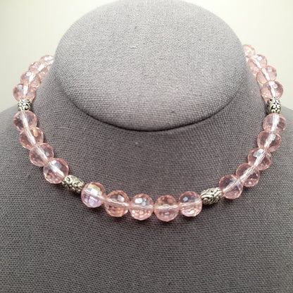 Vintage Pink Crystal Beaded Memory Wire Bracelet or Choker Necklace – 15 Inch Convertible Jewelry