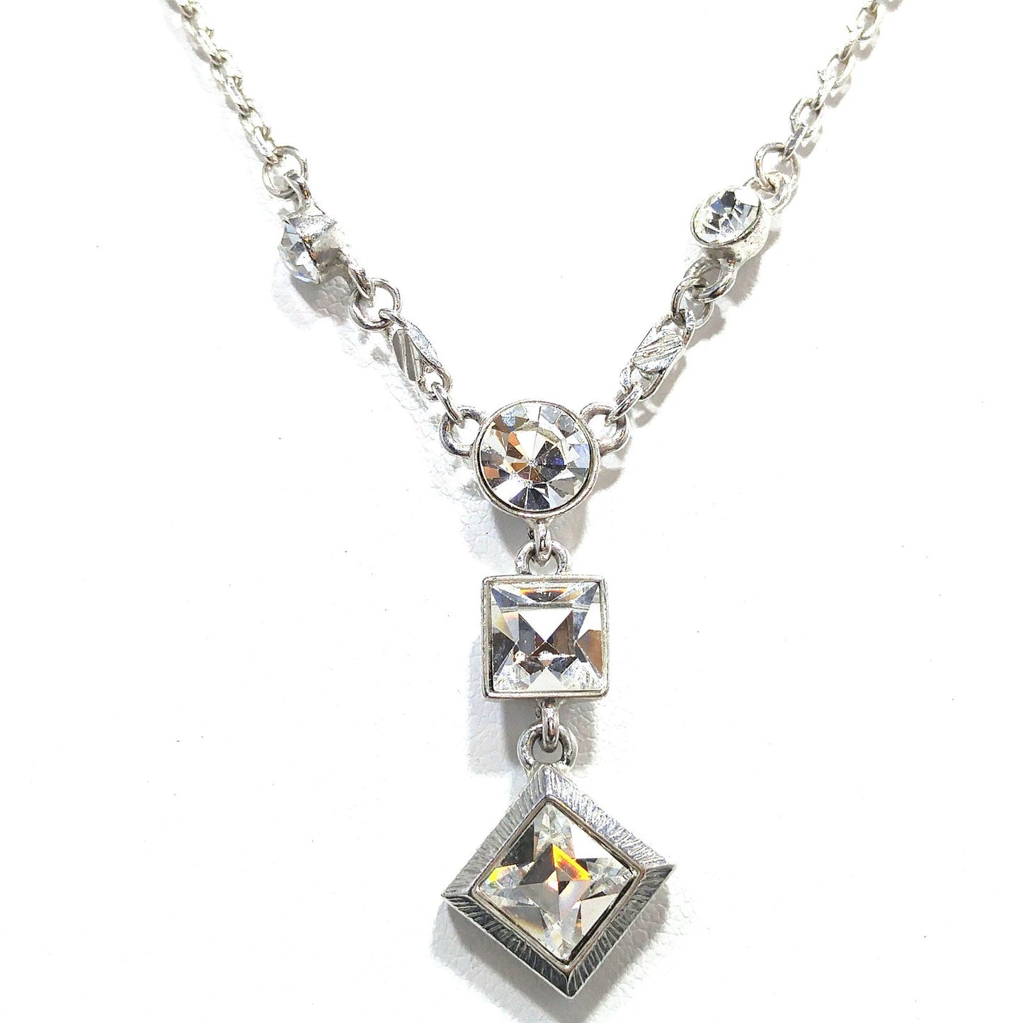 Givenchy 1990s Jewelry Set, Necklace & Earrings, Clear Rhinestones, Rhodium Plated