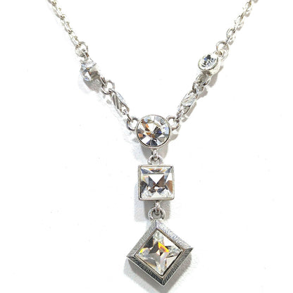 Givenchy 1990s Jewelry Set, Necklace & Earrings, Clear Rhinestones, Rhodium Plated