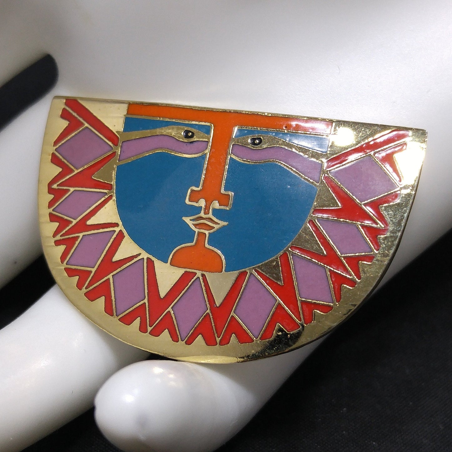 Laurel Burch "Sunface" Brooch, Snake Eyes, Gold Plated, 1980s Vintage Jewelry