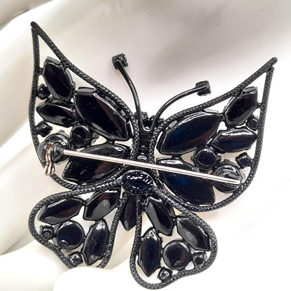 Vintage Butterfly Brooch, Japanned Black Enamel, Made in Austria, 1950s