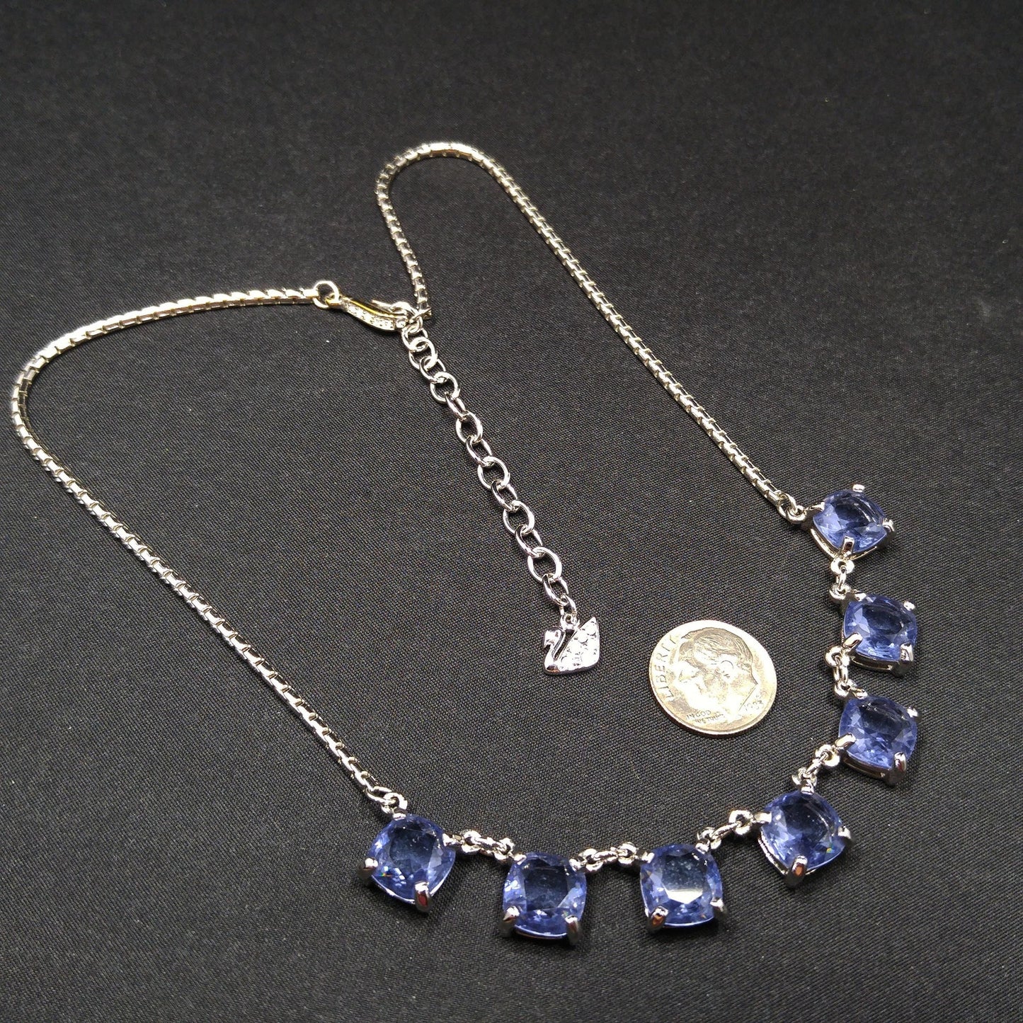 Swarovski Swan Logo Necklace, Blue Lavender Crystals, Art Deco Style Vintage