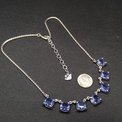 Swarovski Swan Logo Necklace, Blue Lavender Crystals, Art Deco Style Vintage
